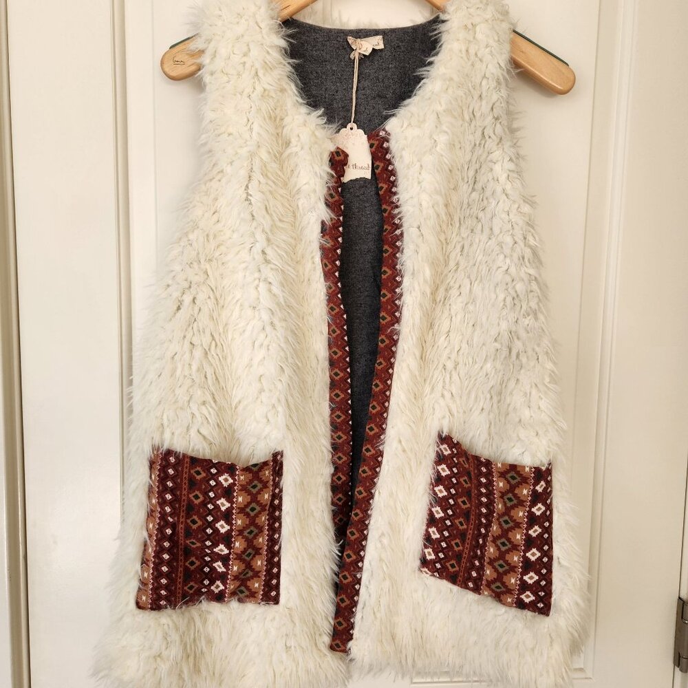 Boho Faux Fur Vest Tribal Pockets Soft Cozycore Hippie Western Rodeo Cowgirl S - Picture 2 of 11